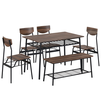  拆装 隔层 P2板 铁 自然色 餐桌椅套装 1桌1凳4椅 长方形 N101