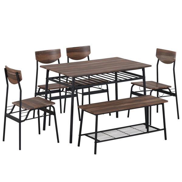  拆装 隔层 P2板 铁 自然色 餐桌椅套装 1桌1凳4椅 长方形 N101-30