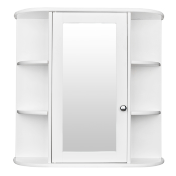  白色 油漆面密度板 1镜门 左右各3层架 浴室壁柜 N201