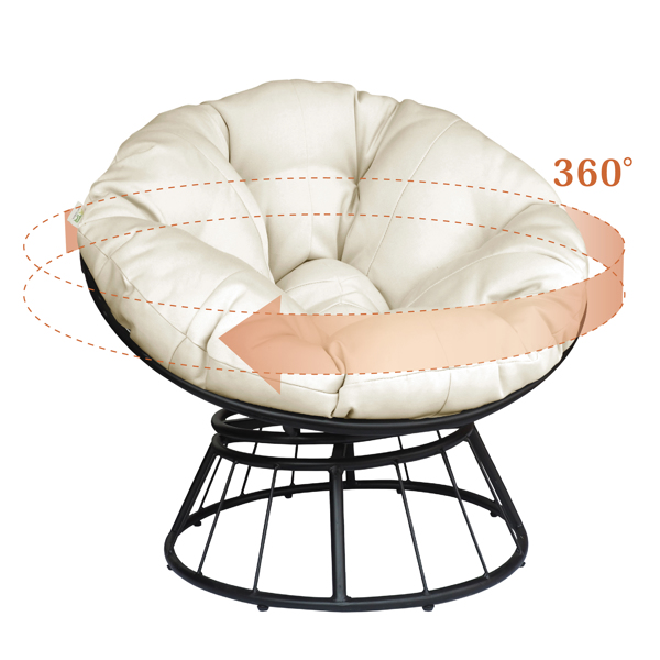 户外360度旋转木瓜椅,带圆垫和钢框架，米色-2