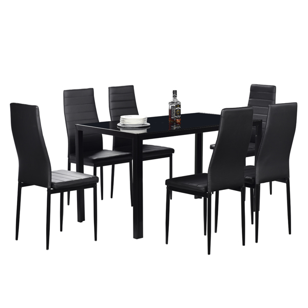  6人座 桌腿框架一体 方形桌腿 餐桌 钢化玻璃铁管 黑色 133*70*75cm N201（替换编码：21491449）-4