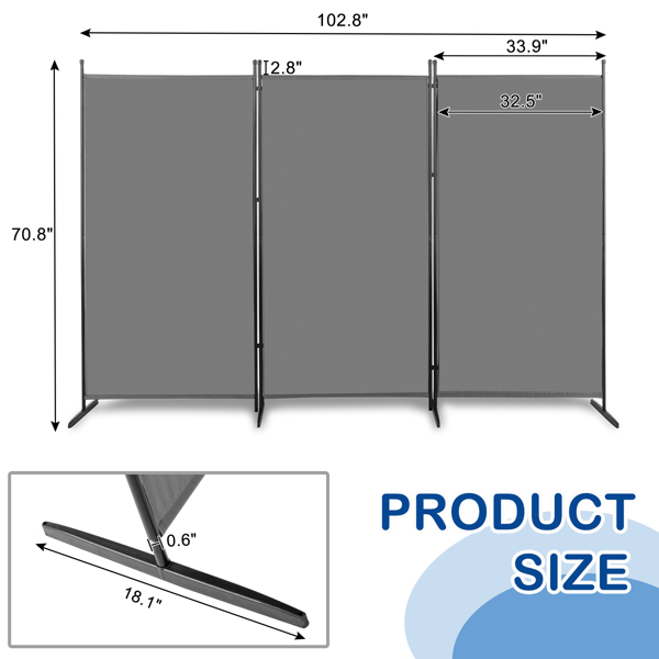  6FT 灰色 三折 160g涤纶布 塑料脚 碳素钢边框 可折叠 屏风-4
