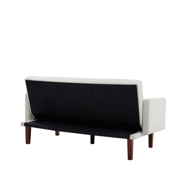 米色，亚麻布，可转换双人折叠客厅沙发床（桉木框架）-16