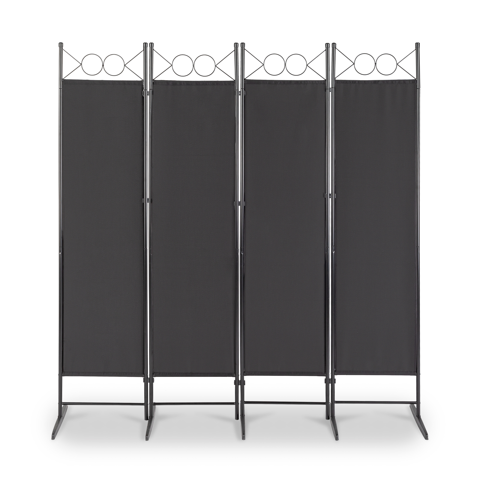 6FT 4-Fold Top With Shape 160g Polyester Cloth Plastic Feet Carbon Steel Frame Foldable Screen Black