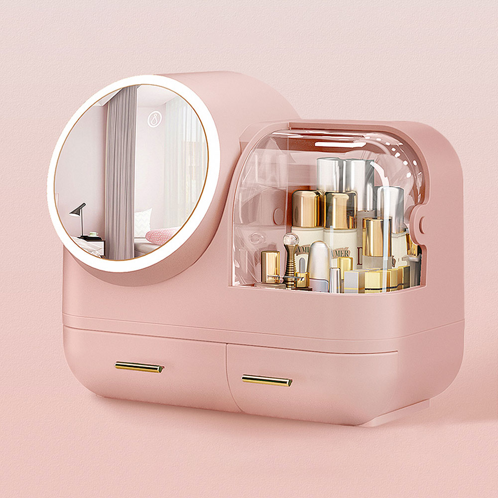  Joybos® Makeup Storage Organizer Box with Led Lighted Mirror Pink