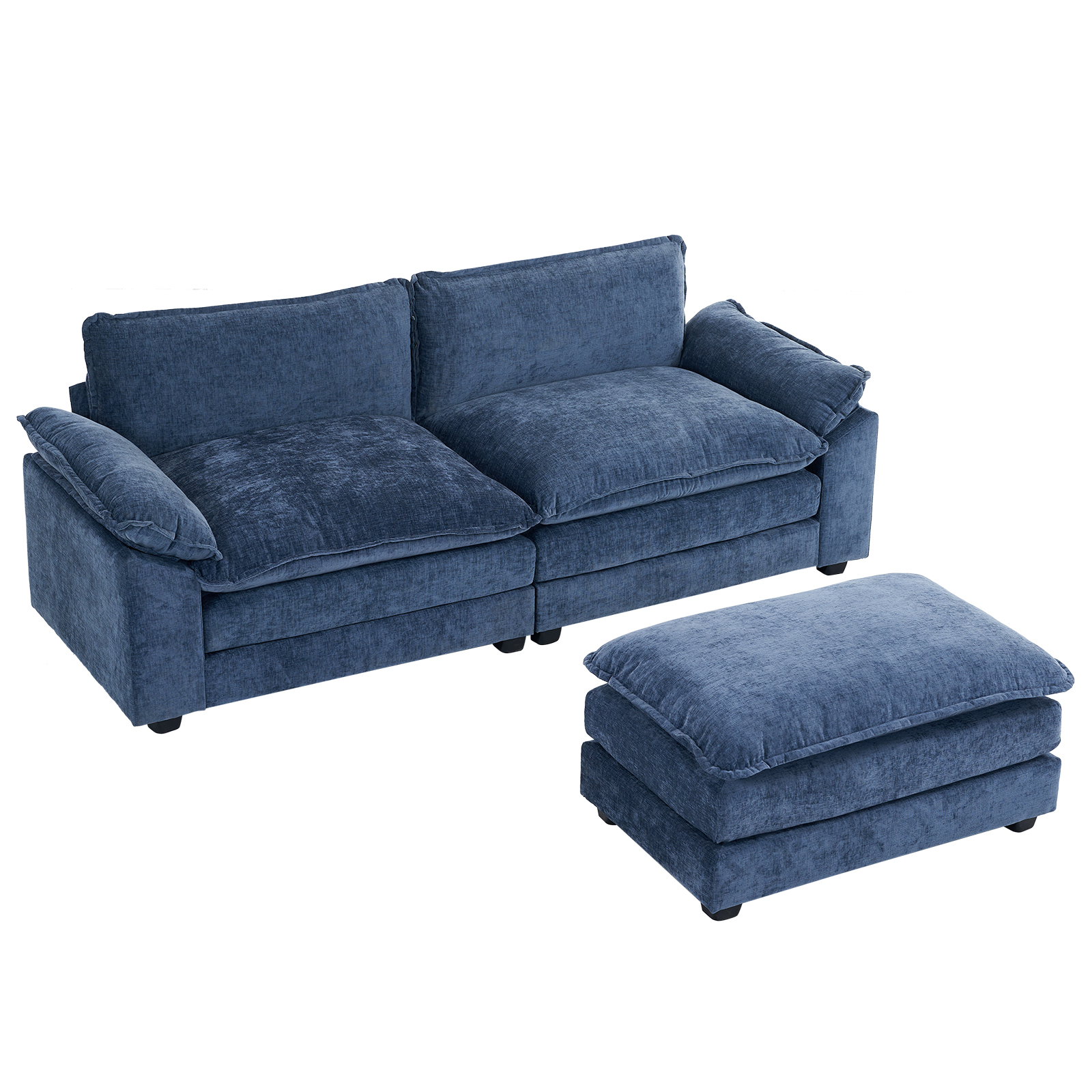 217*141*85 Chenille Two-Seater With Footstool Double Bag Indoor Double Sofa Gray Blue