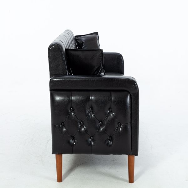 黑色Pu皮革海绵拉扣沙发，室内沙发，实木框架，木脚可拆卸-20