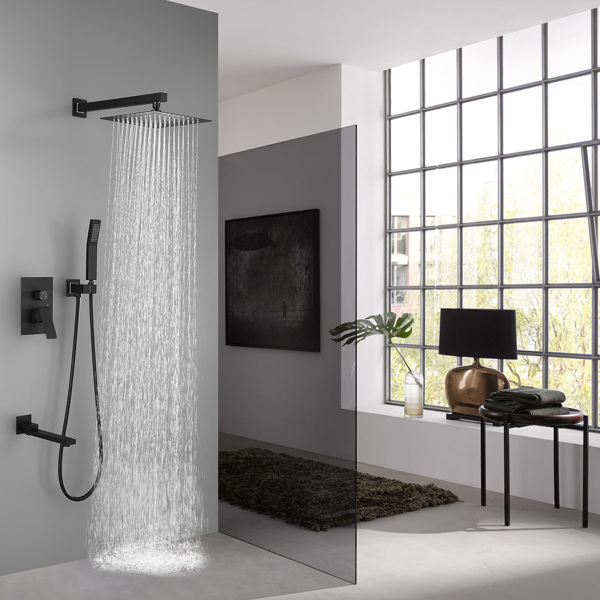 淋浴系统10英寸方形浴室豪华雨淋式淋浴组合套装-5