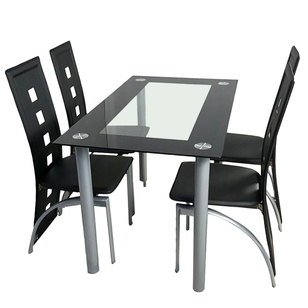  简约长方形 圆柱腿 餐桌 4人座 钢化玻璃不锈钢 黑色包边清玻 110*70*75cm N202(替换编码13029117-55784865)-8