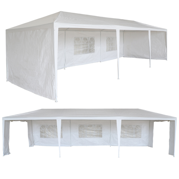10 x 30英尺花园聚会活动帐篷，户外凉亭遮阳凉棚，带5面可拆卸墙，白色-2