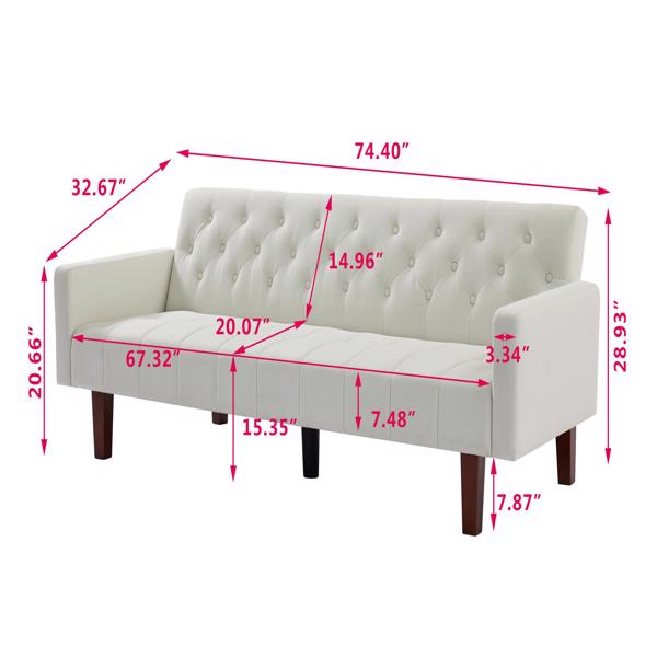 米色，亚麻布，可转换双人折叠客厅沙发床（桉木框架）-5