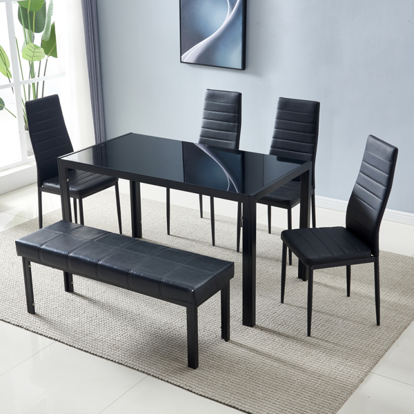  6人座 桌腿框架一体 方形桌腿 餐桌 钢化玻璃铁管 黑色 133*70*75cm N201（替换编码：21491449）-17