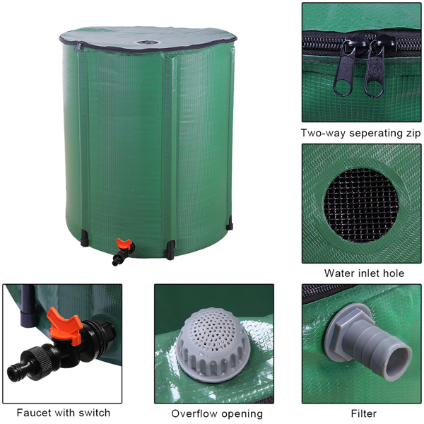 50Gallon 绿色 PVC 集雨桶 60*60*70cm 圆柱形 庭院 欧洲 N001-16