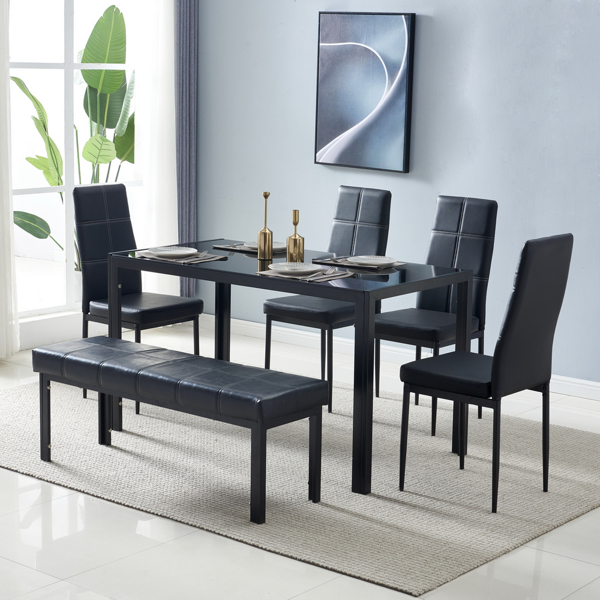  6人座 桌腿框架一体 方形桌腿 餐桌 钢化玻璃铁管 黑色 133*70*75cm N201（替换编码：21491449）-10