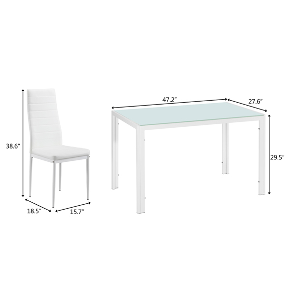 4pcs 高靠背横线餐椅 白色 + 简易餐桌玻璃桌面120*70*75CM 白色 餐桌椅套装（替换编码：76402543）-28