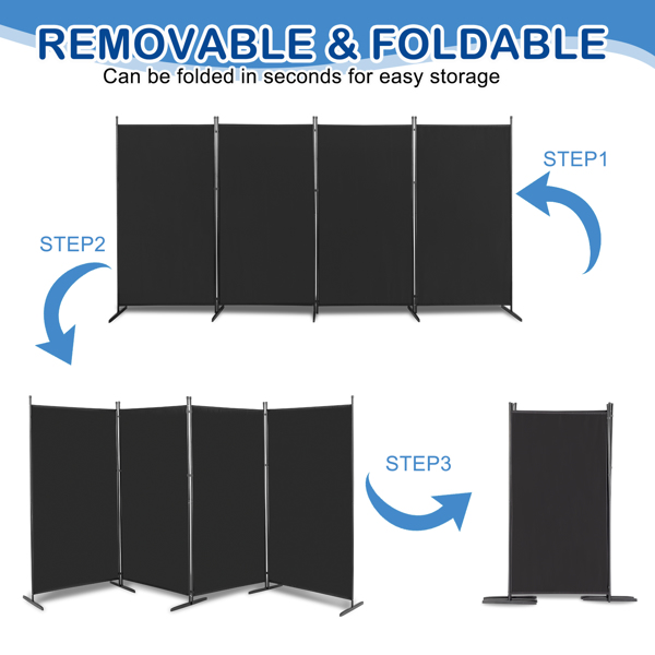  6FT 黑色 四折 160g涤纶布 塑料脚 碳素钢边框 可折叠 屏风-2