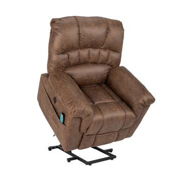 棕色 科技布 带8点按摩加热功能 大型 电动升降椅 美规