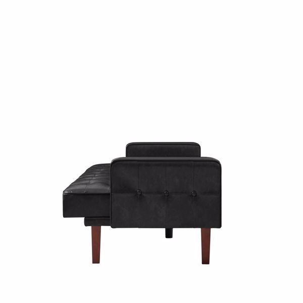 黑色双人可折叠客厅沙发床，PU皮革，实木框架，木脚可拆卸-9