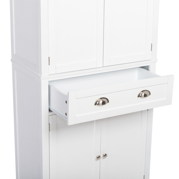  竖纹 油漆面密度板 白色 上下双开门 中间单抽 木制衣柜 N201-14