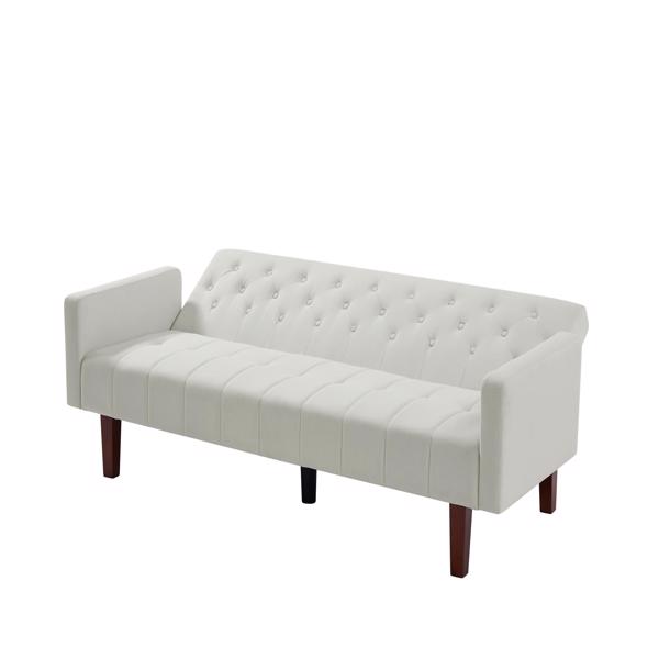 米色，亚麻布，可转换双人折叠客厅沙发床（桉木框架）-9