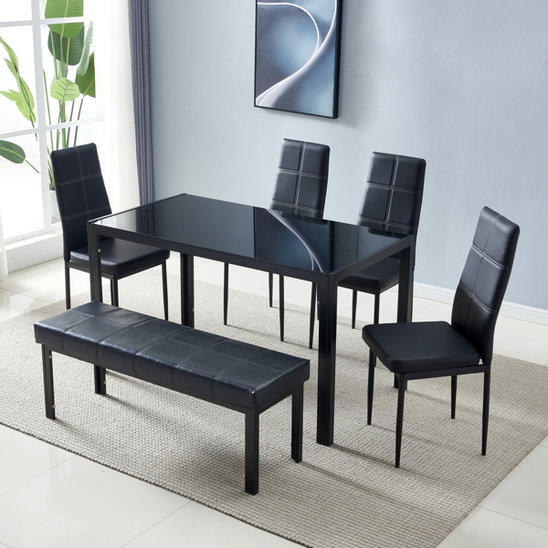  6人座 桌腿框架一体 方形桌腿 餐桌 钢化玻璃铁管 黑色 133*70*75cm N201（替换编码：21491449）-9