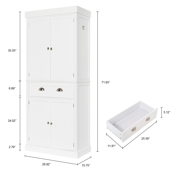  竖纹 油漆面密度板 白色 上下双开门 中间单抽 木制衣柜 N201-4