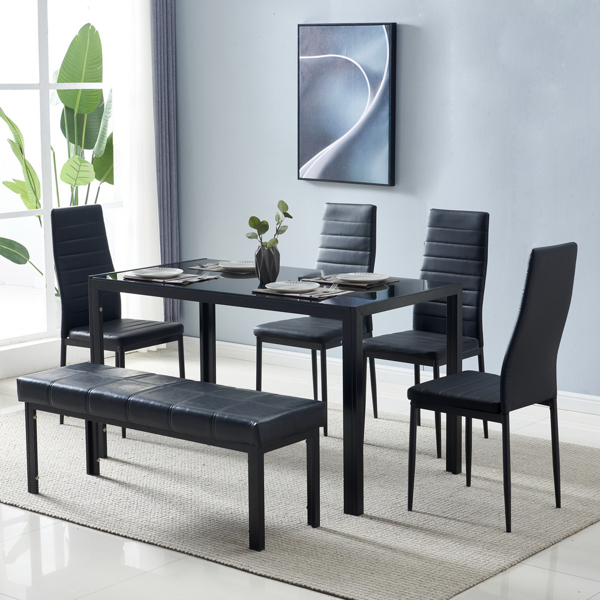  6人座 桌腿框架一体 方形桌腿 餐桌 钢化玻璃铁管 黑色 133*70*75cm N201（替换编码：21491449）-15
