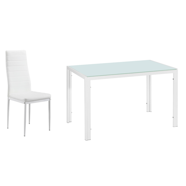 4pcs 高靠背横线餐椅 白色 + 简易餐桌玻璃桌面120*70*75CM 白色 餐桌椅套装（替换编码：76402543）-24
