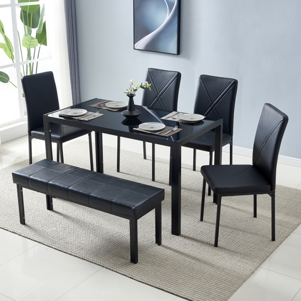  6人座 桌腿框架一体 方形桌腿 餐桌 钢化玻璃铁管 黑色 133*70*75cm N201（替换编码：21491449）-20