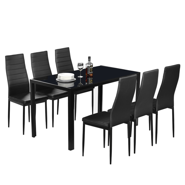  6人座 桌腿框架一体 方形桌腿 餐桌 钢化玻璃铁管 黑色 133*70*75cm N201（替换编码：21491449）-6