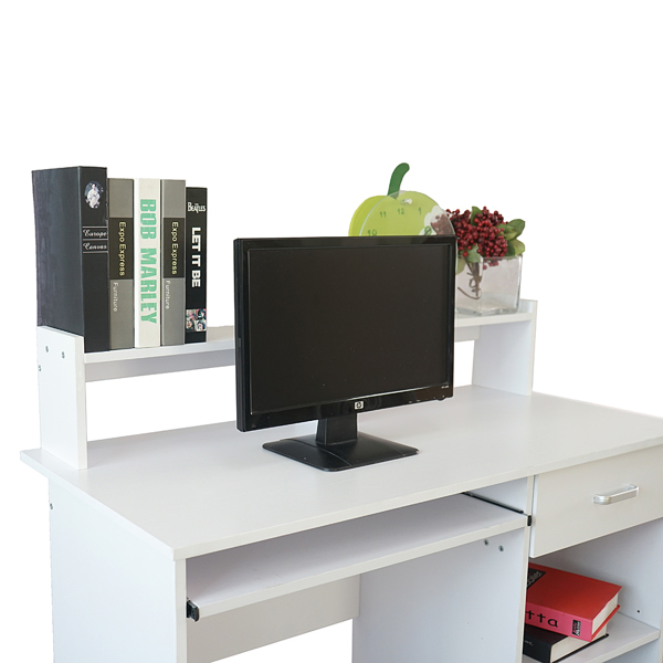  白色 麻面刨花板贴三胺 一抽两层带键盘架 电脑桌 N201-8