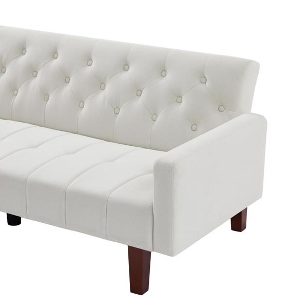 米色，亚麻布，可转换双人折叠客厅沙发床（桉木框架）-15