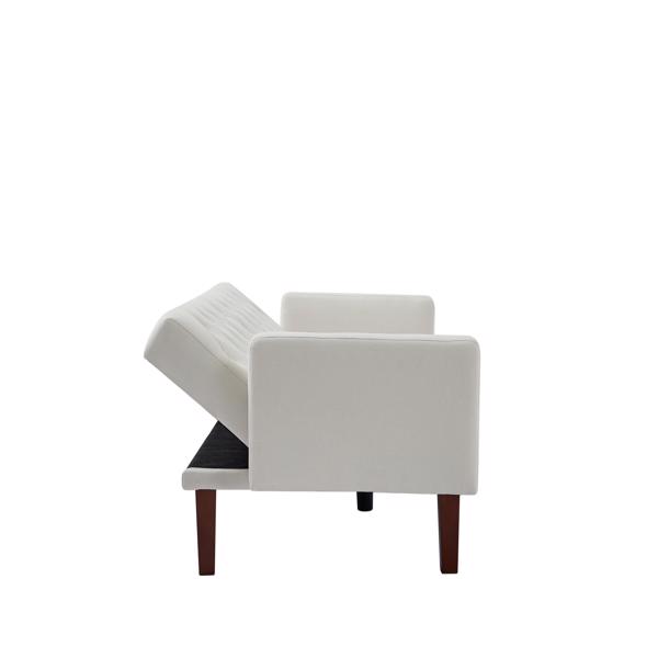 米色，亚麻布，可转换双人折叠客厅沙发床（桉木框架）-12