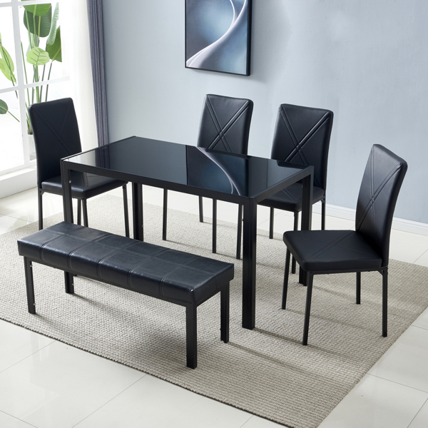  6人座 桌腿框架一体 方形桌腿 餐桌 钢化玻璃铁管 黑色 133*70*75cm N201（替换编码：21491449）-19