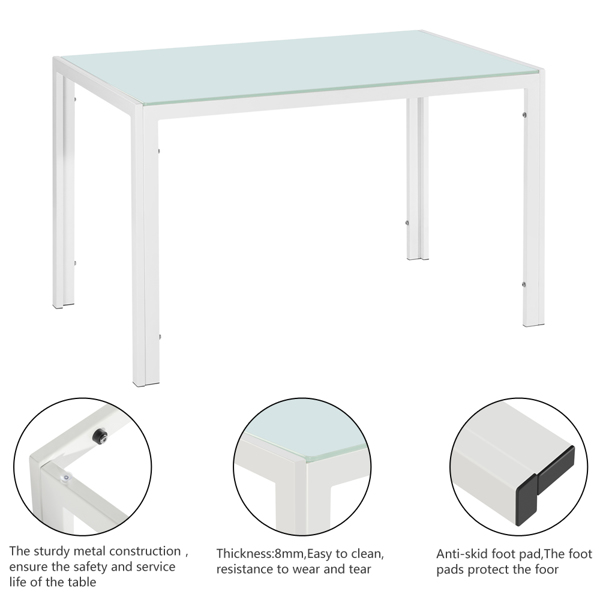 4pcs 高靠背横线餐椅 白色 + 简易餐桌玻璃桌面120*70*75CM 白色 餐桌椅套装（替换编码：76402543）-9