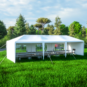 10 x 30英尺花园聚会活动帐篷，带5/8面墙的户外凉亭，白色