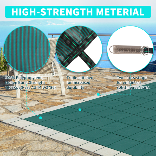  18x36ft 绿色 长方形 泳池盖膜 N001-3