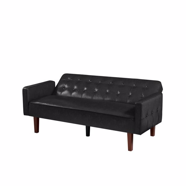 黑色双人可折叠客厅沙发床，PU皮革，实木框架，木脚可拆卸-11