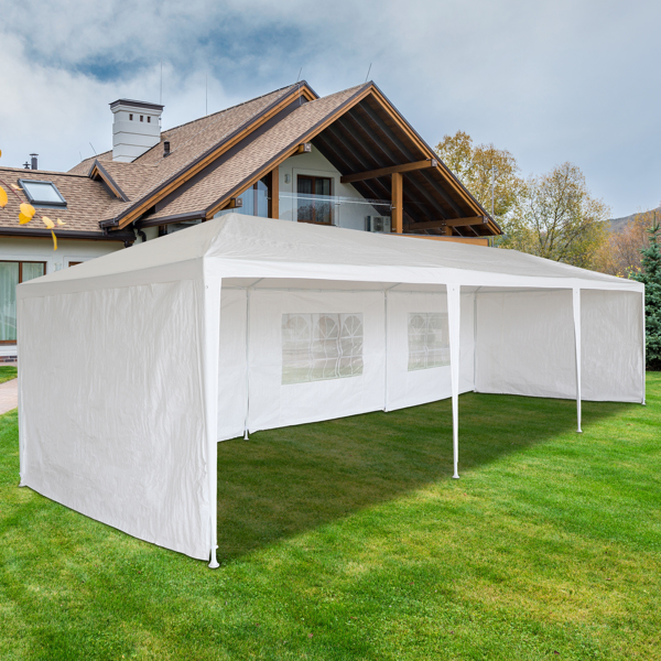 10 x 30英尺花园聚会活动帐篷，户外凉亭遮阳凉棚，带5面可拆卸墙，白色-7