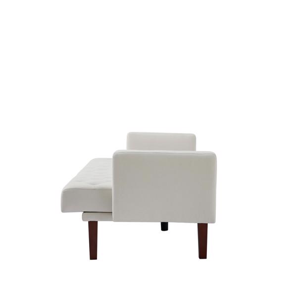 米色，亚麻布，可转换双人折叠客厅沙发床（桉木框架）-14