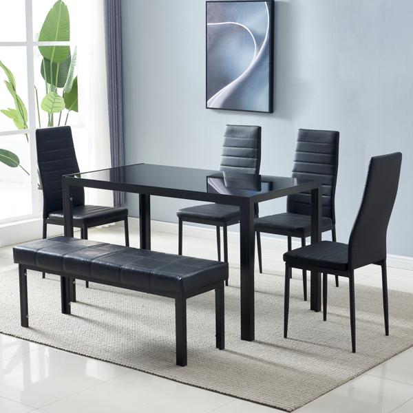  6人座 桌腿框架一体 方形桌腿 餐桌 钢化玻璃铁管 黑色 133*70*75cm N201（替换编码：21491449）-21