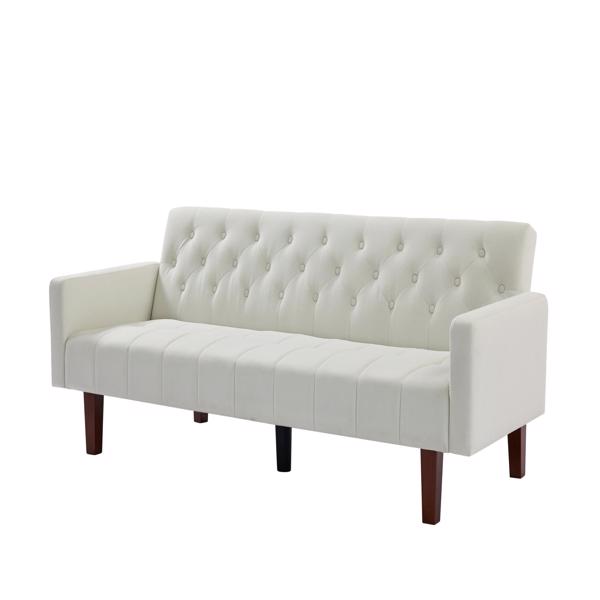 米色，亚麻布，可转换双人折叠客厅沙发床（桉木框架）-8