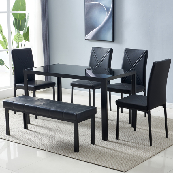  6人座 桌腿框架一体 方形桌腿 餐桌 钢化玻璃铁管 黑色 133*70*75cm N201（替换编码：21491449）-18