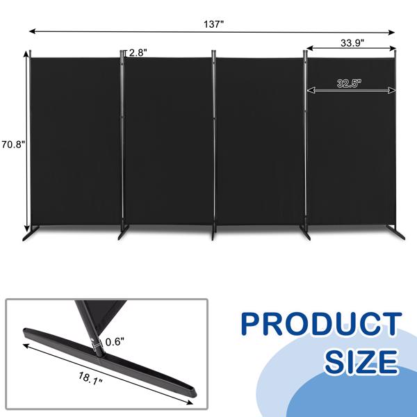  6FT 黑色 四折 160g涤纶布 塑料脚 碳素钢边框 可折叠 屏风-6