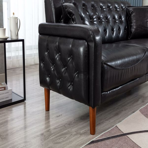 黑色Pu皮革海绵拉扣沙发，室内沙发，实木框架，木脚可拆卸-24