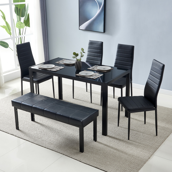  6人座 桌腿框架一体 方形桌腿 餐桌 钢化玻璃铁管 黑色 133*70*75cm N201（替换编码：21491449）-16