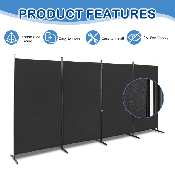  6FT 黑色 四折 160g涤纶布 塑料脚 碳素钢边框 可折叠 屏风-3