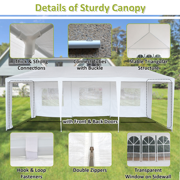 10 x 30英尺花园聚会活动帐篷，户外凉亭遮阳凉棚，带5面可拆卸墙，白色-4