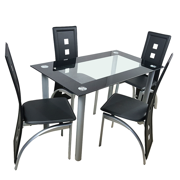  简约长方形 圆柱腿 餐桌 4人座 钢化玻璃不锈钢 黑色包边清玻 110*70*75cm N202(替换编码13029117-55784865)-16
