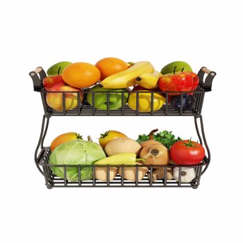 2层水果篮碗农家厨房台面，可拆卸的金属面包水果蔬菜储存篮 (周末不发货，谨慎下单）